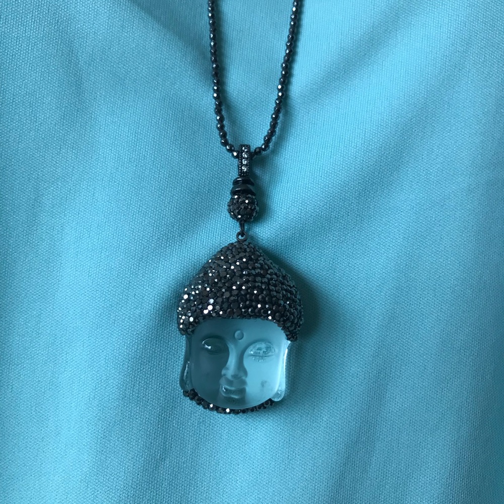 Glass Buddha with hematite Crystal chain